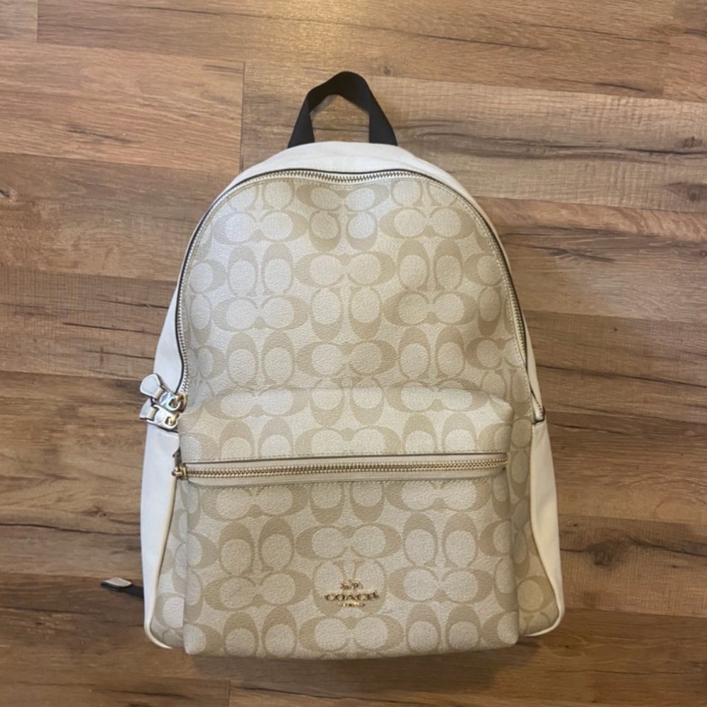 Coach Beige and White Backpack